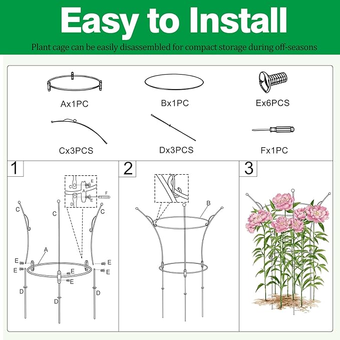 2 Pack Peony Cages and Supports Cages 13" D x 22.8" H Heavy Duty Metal Support Frame for Peonies & Roses Natural Bouquet Shape Garden Stakes for Outdoor Plants Flowers Ornamental (Black)