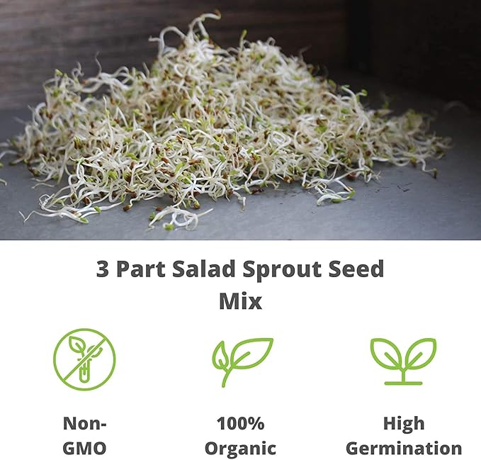Handy Pantry Organic Salad Sprouting & Microgreens Mix – 1 LB – Non-GMO, High-Germination Blend of Alfalfa, Broccoli, Lentil, Mung Bean & Radish Seed – Fresh, Crisp Sprouts & Nutritious Micro Green