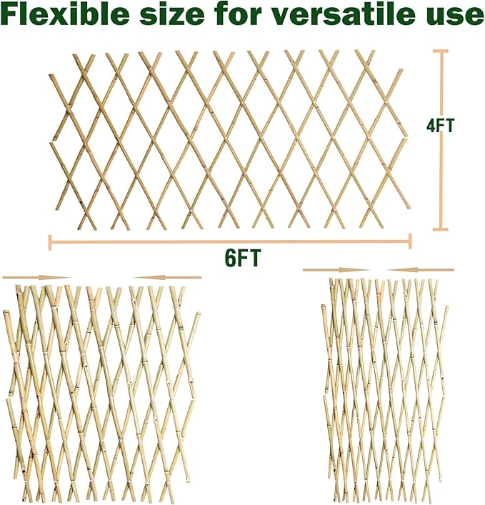 2 Pcs 48x72 Inch Expandable Bamboo Trellis, Garden Lattice Fence, Expandable Fence for Climbing Plants, Vines & Ivy,Pet & Dog Barrier