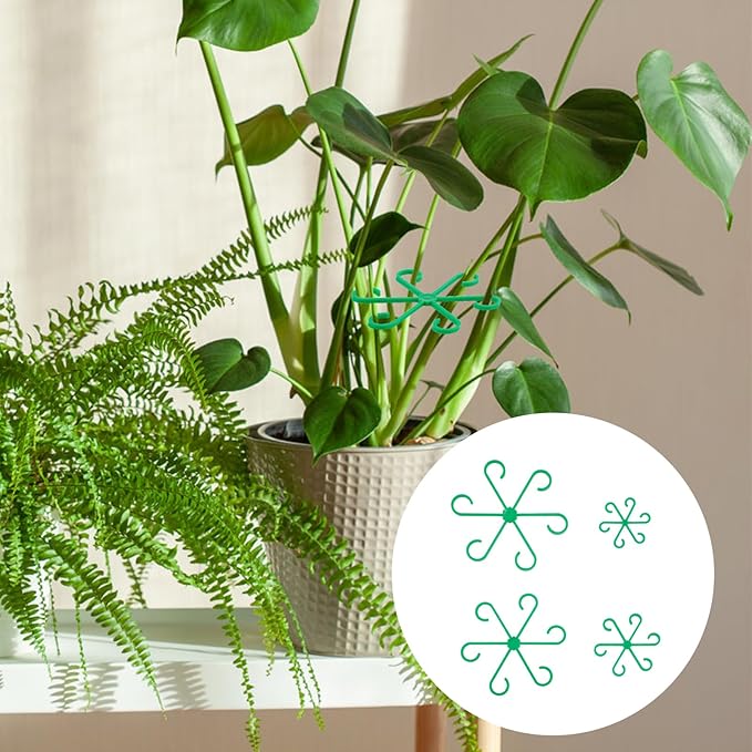 4pcs Plant Stem Supports, Plastic Houseplant Climbing Holders Stabilizer Reusable Small Climbers Flower Plant Stakes Trellis Stem Hook Growth Accessories for Indoor Monstera (Green)