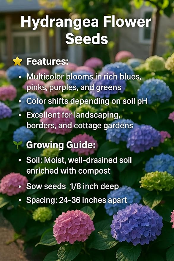 35 Mixed Color Hydrangea Seeds – Blue, Pink & Purple Blooming Flower Seeds for Home Garden Planting, Non-GMO