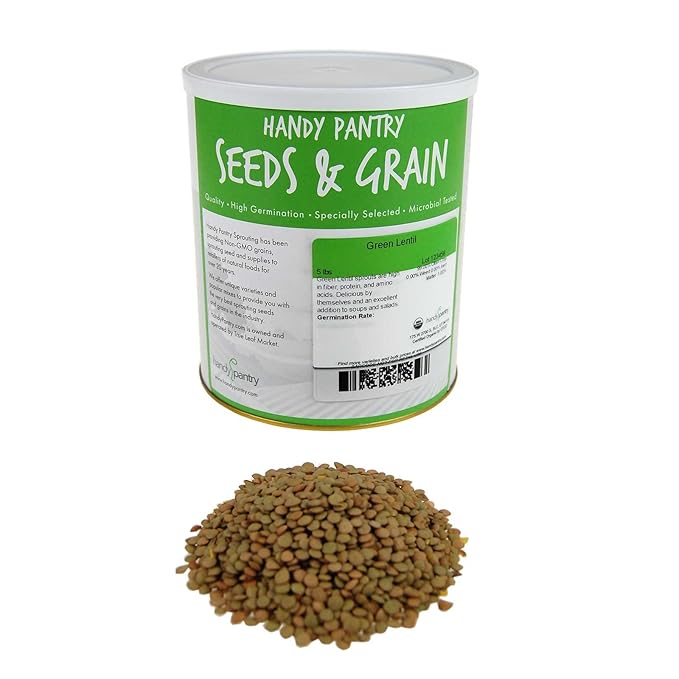 Organic Dried Green Lentil Sprouting Seed: 5 Lb - Dry Lentils for Planting Garden Seeds, Soup, Cooking or Sprout Salad, Sprouts