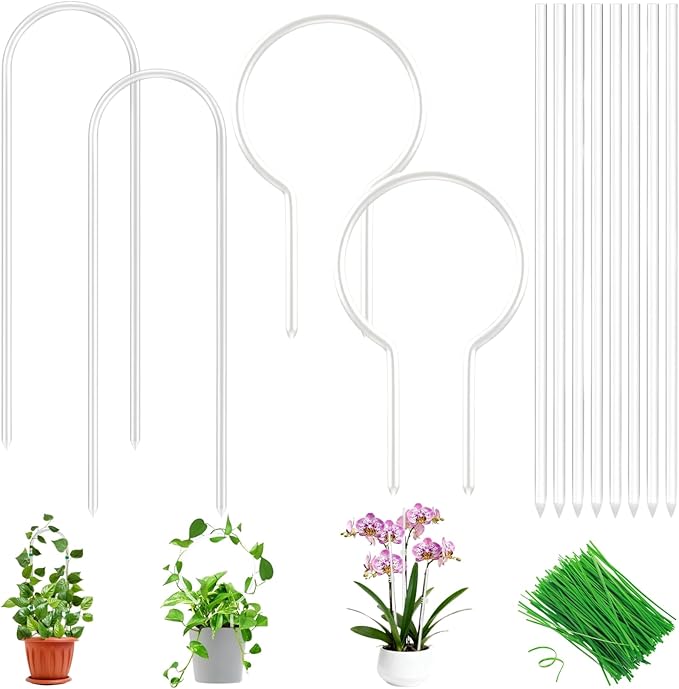 Lancisism 12 Pack Acrylic Plant Trellis for Indoor Climbing Plants, Thickened Clear U-Shaped & Round Small Plant Trellis, Potted Plant Climber Support for Hoya, Pothos, Vine Ivy, Monstera Houseplant