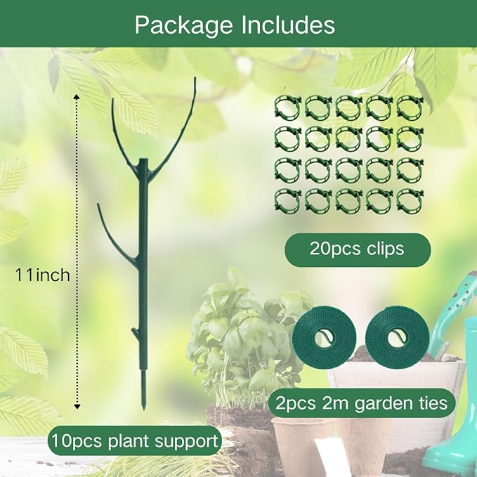 10 Pack Monstera Plant Support, 75inch Stackable Plant Stakes with 20Pcs Clips & 2Pcs Ties, Alternative to Moss Pole Plants Sticks Structures for Climbing Indoor Outdoor Potted Plants