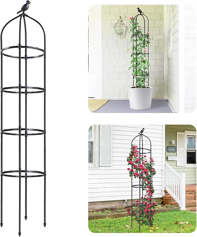 Idzo Plastic Obelisk Trellis for Climbing Plants Outdoor 5.8 Feet Tall, 70in Garden Trellis for Garden Outdoor Potted Plant Support, 1pc, Obelisk Trellises _ Plastic Coated