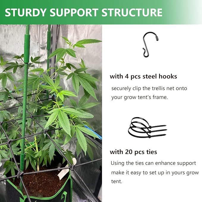 Elastic Netting with Hooks, Heavy-Duty Trellis Support for Indoor Plants, Gardening