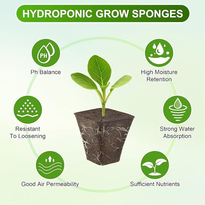 50-Pack Grow Sponges, 1.7x0.8x1.8 Inch Replacement Root Growth Sponges Seed Pods for Plant Rooting/Seed Germination/Hydroponic Gardens System Supplies, Starter Plug for Seeds