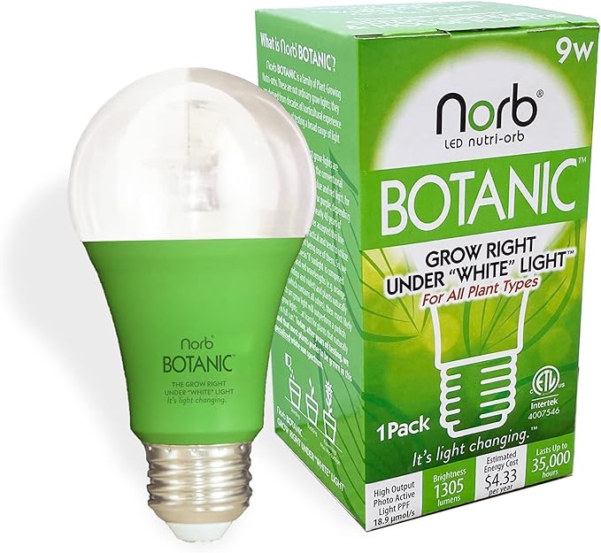 Norb NorbBOTANIC A19 LED Grow Light – Full-Spectrum 9W Plant Light, Mimics Sunlight for Seed Germination, Optimal Indoor Plant Growth, Herbs, Tropical, Houseplants, High-Intensity, E26 Base