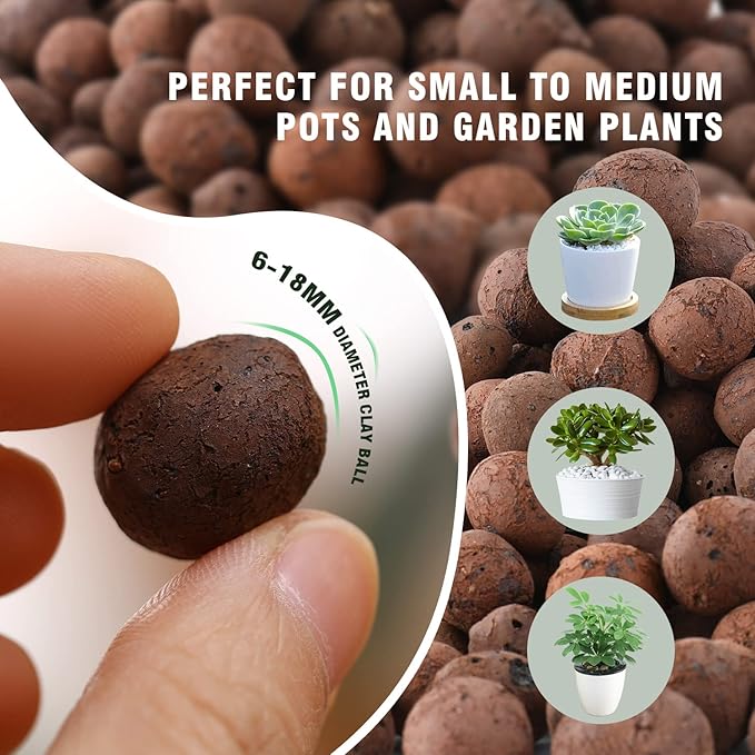 Natural Leca Clay Pebbles, 17LBS 8mm-18mm Expanded Organic Balls Plants Grow Media Gardening Soil for Hydroponics, Drainage, Decoration, Aquaponics
