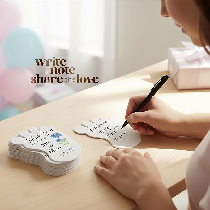 Seed Bloom Footprint-Shaped Seed Paper – 12 pcs Blue Shower Favors for Guests with Wildflower Seeds, Writable & Plantable, Gender Reveal, Birthday Gifts for Guest