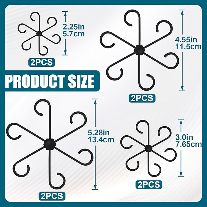 PAGOW 8 Pcs Climbing Houseplant Stem Supports, Black Plastic Flower Plant Growth Stakes Trellis, Reusable Plant Stem Holders, Stem Hook Growth Accessories for Plant Garden (4 Sizes)