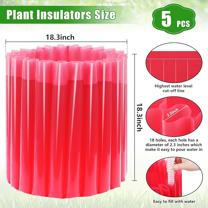 MJZ 5 Pack Walls of Water Plant Protectors, 18.3" x18.3" Thickened PE Wall of Water for Tomato Plants, Early Season Insulated Plant Protector Freeze Protection, Plant Covers for Winter Cold Weather