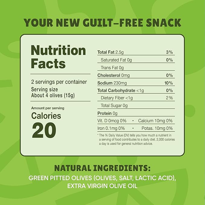 Freestyle Snacks Olive Snack Packs - As Seen on Shark Tank - Single Serve - Fresh Pitted Green Olives, Grown in Greece, All Natural, Non-GMO, Sugar-Free, Salty Snack - Variety, 1.1oz (6 Pack)