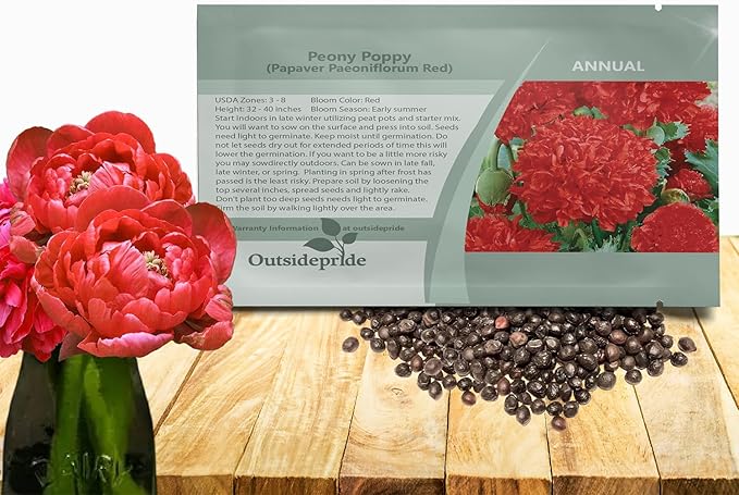Outsidepride Peony Poppy Seeds for Planting - 5,000 Pcs Annual, Drought-Tolerant & Easy to Grow Wildflower Seeds with Vibrant Red Blooms for Landscaping, & Pollinator Garden