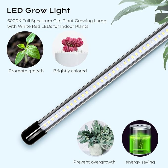 iPower Full Spectrum Clip Plant Growing Lamp with 84 White Red LEDs for Indoor Plants, 3 Modes Timing Function & 5 Dimmable Levels