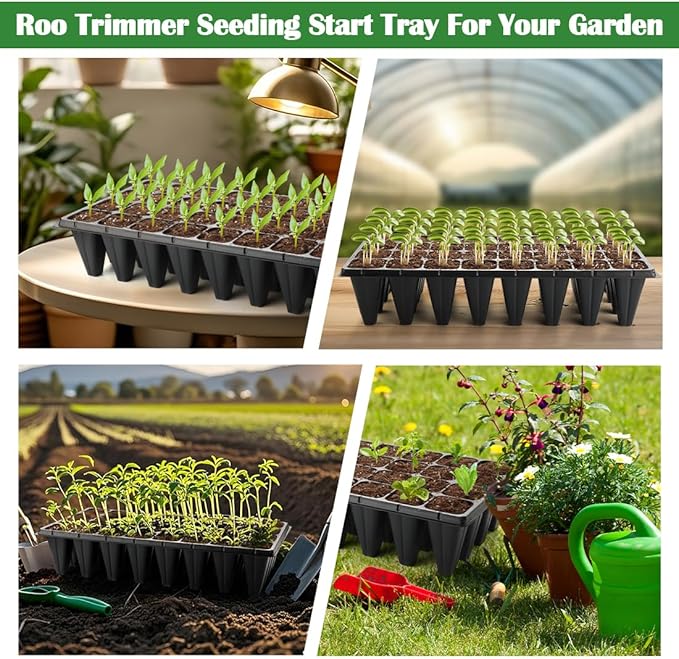RooTrimmer 10 Pack 32 Cell Seed Starter Trays - Extra Deep 4.33" Plastic Nursery Trays, 20" x 10"，Fits Standard 1020 Flats