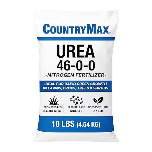 CountryMax Urea Fertilizer 46-0-0, 10LB Bag – High Nitrogen Lawn Fertilizer for Fast Green-Up – Plant Food for Lawns, Gardens, Crops, Trees & Shrubs – Professional Granular Plant Fertilizer