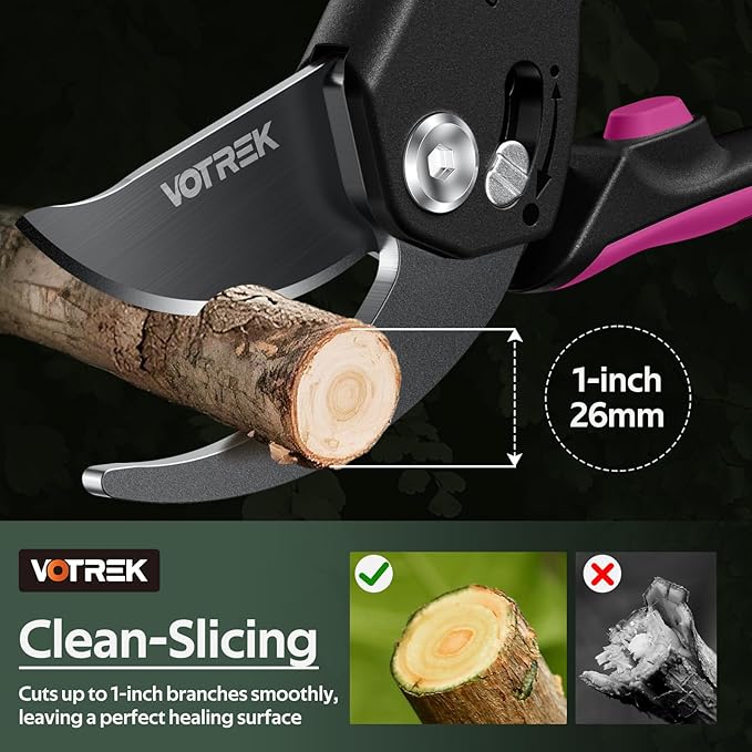 VOTREK® Pruning Shears for Gardening, [Patented Stepless Handle Opening] - Garden Scissors with Ultra-Sharp SK5 Steel for Weak Hand, Fit for All Hand Sizes, Bonsai Scissor Cuts 1-Inch Branches