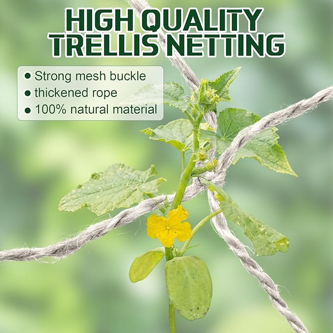 1 Piece White Jute Net Plant Support Netting 6.6 x 8 ft Heavy Duty Garden Plant Trellis Netting for Climbing Outdoor Indoor Grow Net for Cucumber Vine Tomatoes Peas Flower Fruits Vegetables