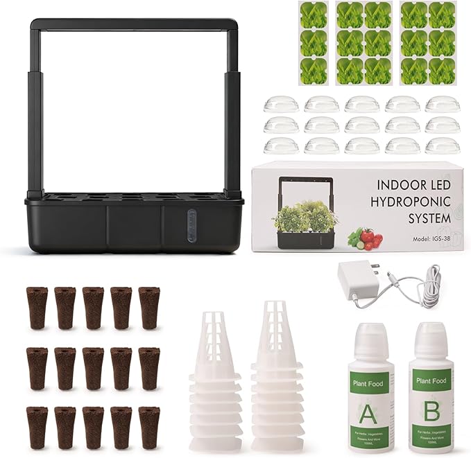 15-Pod Indoor Hydroponic Growing System with LED Grow Light, Smart Garden Kit, Adjustable Height, Auto Timer and Quiet Water Pump for Herbs