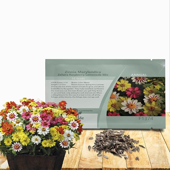 Outsidepride Zahara Raspberry Lemonade Mix Zinnia Seeds - 100 Pcs Annual, Heat & Drought Tolerant Flower Seeds for Planting w/Vibrant Blooms for Pollinator Gardens & Floral Arrangements