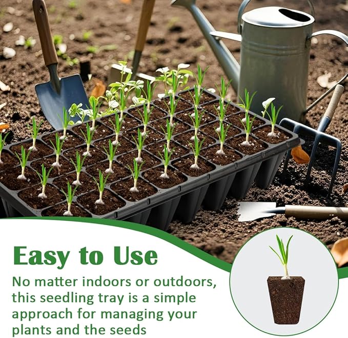 RooTrimmer 10 Pack 32 Cell Seed Starter Trays - Extra Deep 4.33" Plastic Nursery Trays, 20" x 10"，Fits Standard 1020 Flats
