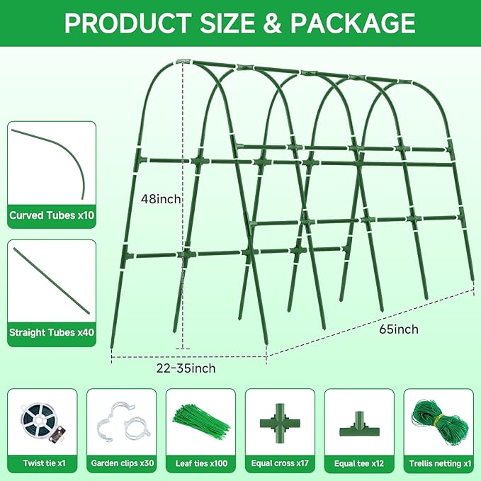 Cucumber Trellis for Raised Bed, 48x65 Inch U-Shape Garden Trellis for Outdoor Climbing Plants, Rust-Resistant Arch Plant Support Vegetable Trellis for Cucumber Tomato Pea Zucchini, Squash