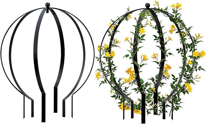 2 Pcs Large Metal Trellis Obelisks Sturdy Round Circle Trellis for Climbing Plant Support Indoor Outdoor Potted Vines, Cucumbers & Flowers, Patio Doorway Garden Decor (Black, 18.50 x15'')