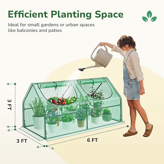 GreatBuddy Portable Mini Greenhouse, 3×3×6Ft, High-Density PE Plant Cover with 2 Roll-up Zipper Windows, Perfect for Indoor Outdoor Plant Growing