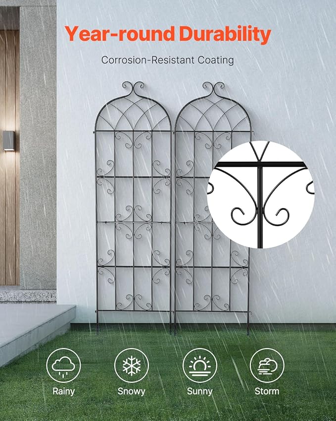 VEVOR 71 x 20 in, 2 Packs Rustproof Metal Garden Flower Trellis, Outdoor Climbing Rose & Cucumber Support, Decorative Clematis Trellis for Courtyards & Lawns