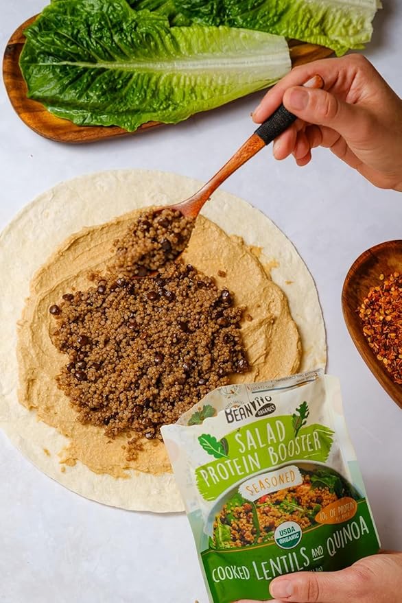 BeanVIVO 6-Pack Salad Protein Booster - Organic Lentils & Quinoa, fully cooked and seasoned, delivering a burst of taste and 10g of protein-packed goodness in every pouch 5oz