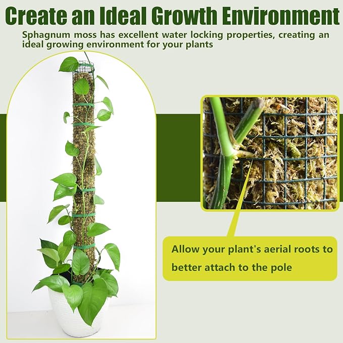 6 Pack Metal Moss Pole, 15" Moss Poles for Plants Monstera, Stackable Sphagnum Moss Pole for Climbing Plants (6 Pack 15")