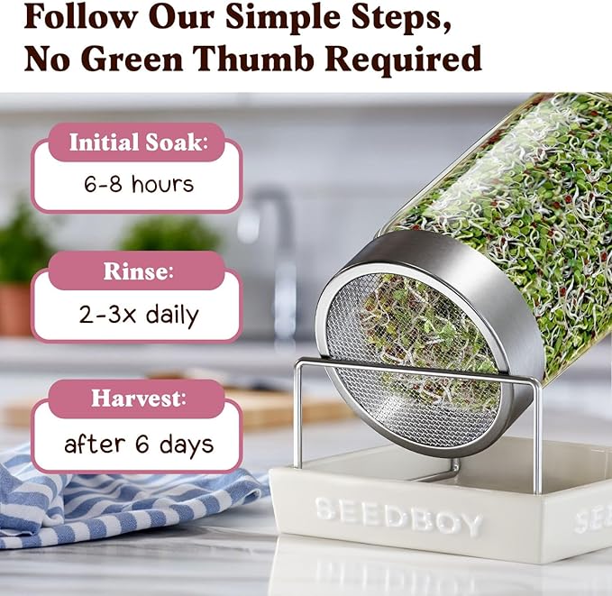 Seedboy Organic Non-GMO Radish Seeds for Sprouting - USA Grown Microgreens Sprouting Seeds - 8 oz Bag Makes 8 Quarts / 24 Servings (Daikon Radish)