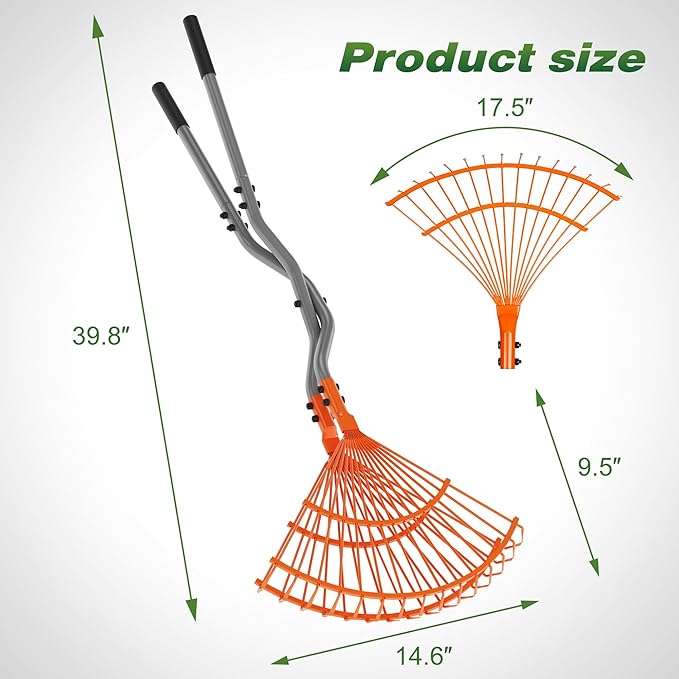 Walensee Rake for Leaves, Heavy Duty Leaf Picker Upper & Leaves Scooper, Leaf Grabber with Long Steel Handle, Multi-Use Garden Claw and Hands Rake for Lawn & Yard Shrub Cleanup