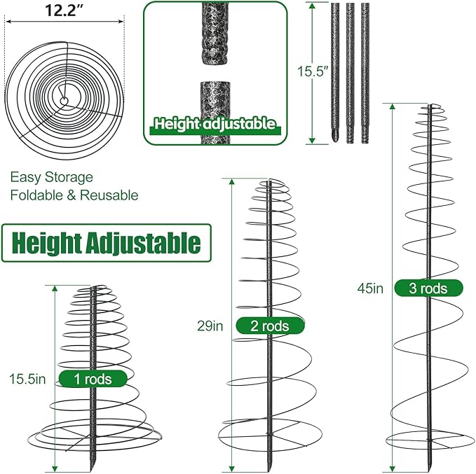 2 Pack Spiral Trellis for Climbing Plants Outdoor, 45 Inch Tall Heavy Duty Metal Garden Tower, Decorative Plant Support with Anti-Tip Stake,Rustproof for Clematis Pole Beans Cucumber Berry Vines Pots