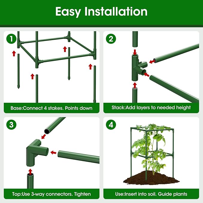 6 Pack Tomato Cages, 41.7" H Square Tomato Plant Stakes Support Cages Trellis for Garden Climbing Vegetables Flowers Fruits,Extra Bold