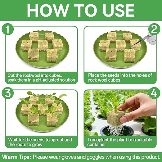 Halatool 56PCS 1.5 Inch Rockwool Cubes - Rock Wool Seed Starter Plugs for Seedling Starter, Hydroponic Gardening, Soilless Cultivation & Plant Cloning (2Sheets)