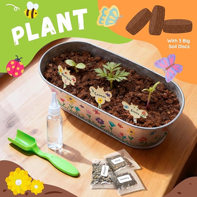PLANTMEW Paint & Plant Flower Growing Kit for Kids - Fun Kids Gardening Set - Unique Birthday, Crafts & Arts, Gardening Gifts for Girls & Boys, Ages 5, 6, 7, 8-12 Years Old