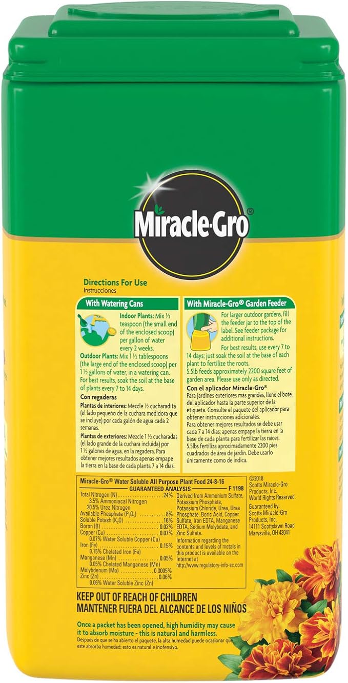 Miracle-Gro Water Soluble All Purpose Plant Food - Fertilizer For All Indoor or Outdoor Plants including Roses, Flowers, Vegetables, Houseplants, Trees, and Shrubs, 5.5 lbs.
