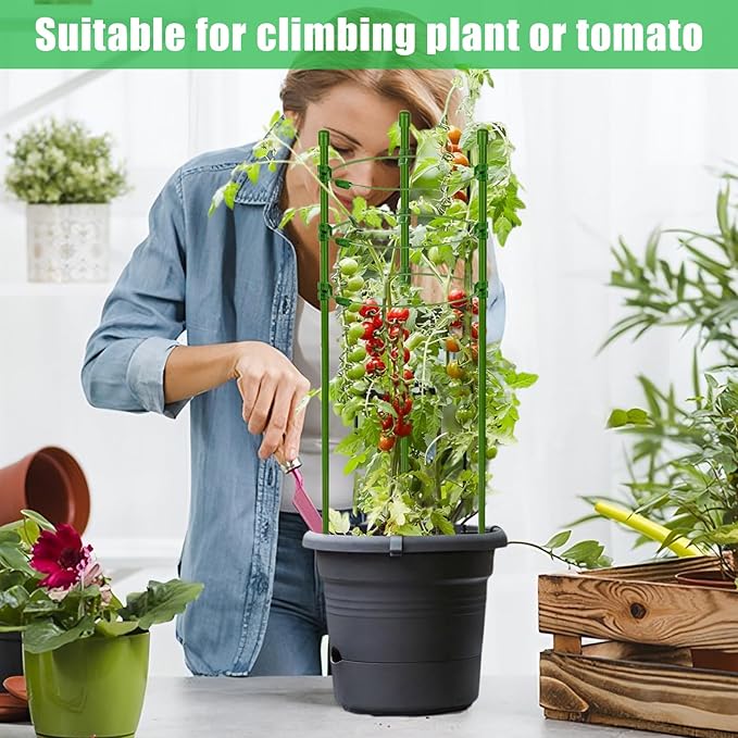 Legigo 6 Pack 36 Inch Plant Support Cages Tomato Cage for Garden- Plant Cages Adjustable Rings, Tomato Plant Support Stakes Trellis for Pots, Peppers, Cucumbers and Flowers with 10 Plant Clips