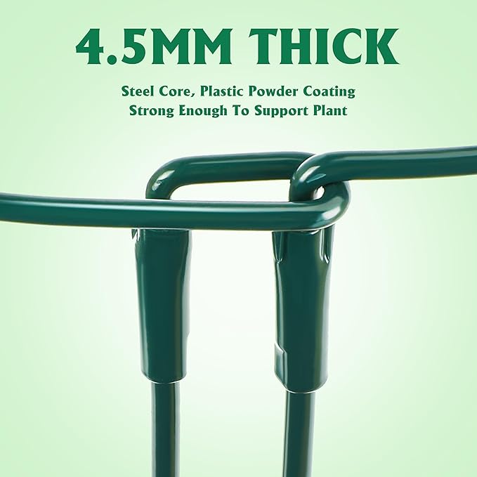Plant Supports Stakes 6PCS, Half Round Metal Garden Stakes Plant Support For Peony Cages and Supports,Green Plant Support Ring Border for Outdoor Indoor Plants, Hydrangea (10" W x 16" H, 6 PCS)