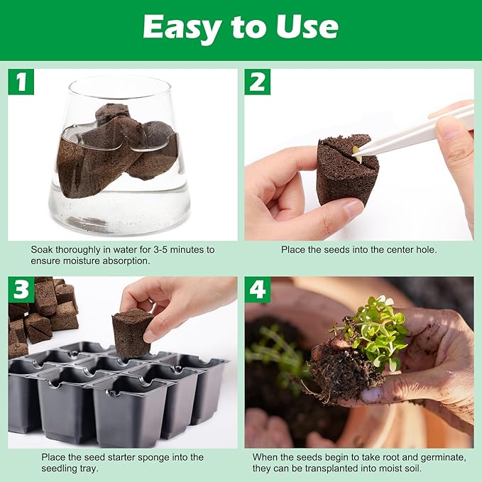 50 Pcs Square Hydroponics Pods, Seed Starter Sponge Pods for Seed Starter Plugs Grow Sponges for Indoor Outdoor Gardening