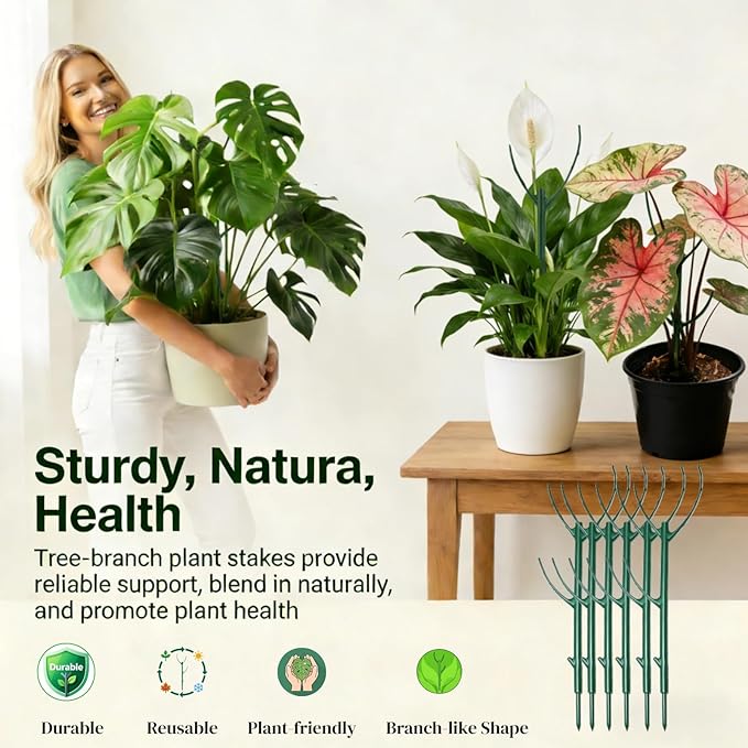 6 Pack Stackable Plant Stakes, Monstera Plant Support, Climbing Plant Stakes for Indoor & Outdoor Potted Plants, Branch-Like Shape Stem Accessories (6 Pack)