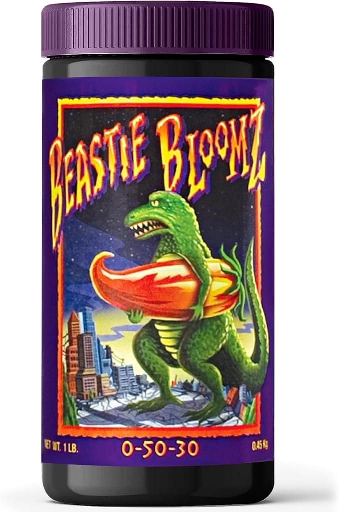 FoxFarm Beastie Bloomz Water Soluble Fertilizer for Mid-Flowering Stage, High Phosphorus Fertilizer 0-50-30, Supports Blossom Development, Easily Dilutes in Water, Ideal for Hydroponics & Soil, 1 lb