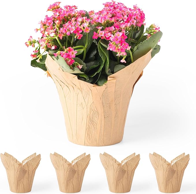 4.5” Plant Pot Covers, Decorative Plant Sleeve for Indoor House Plants, Reusable and Gift-Ready for Potted Flowers, Natural Kraft, Pack of 5