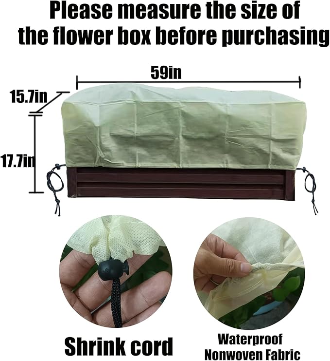 EJW Planter Cover, Plant Covers Freeze Protection,2 Pack 59"*17.7"x15.7" Planter Covers for Winter, Frost Cloths for Outdoor Plants, Raised Bed Covers for Winter.