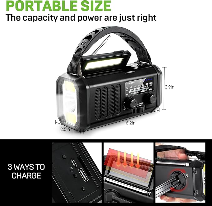 Leaton Emergency NOAA Weather Radio, 10000mAh/37000mWh,Solar Hand Crank Radio with AM/FM, Flashlight & Reading Light, Rechargeable Battery,SOS Alarm, for Valentines Day Gifts Indoor Outdoor Emergency