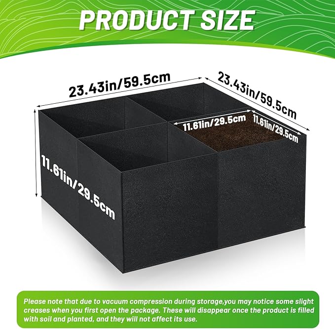 GREANER Raised Garden Beds Outdoor, 2x2FT-4 Grids Breathable Planting Container for Outdoor, Heavy Planter Raised Beds for Growing Vegetables Potatoes Flowers Herbs