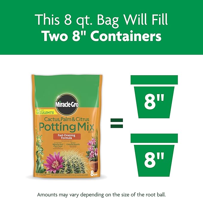 Miracle-Gro Cactus, Palm and Citrus Potting Mix, for Indoor or Outdoor Potted Plants, Great for Succulents, 8 qt., 2-Pack