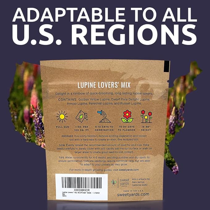 Lupine Wildflower Seeds - Large 1 Ounce Packet - Over 1,200 Annual and Perennial Mixed Lupine Flower Seeds